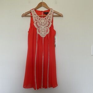 Sequin Hearts Orange Embroidered Halter Swing Cocktail Dress Sz S Keyhole Back
